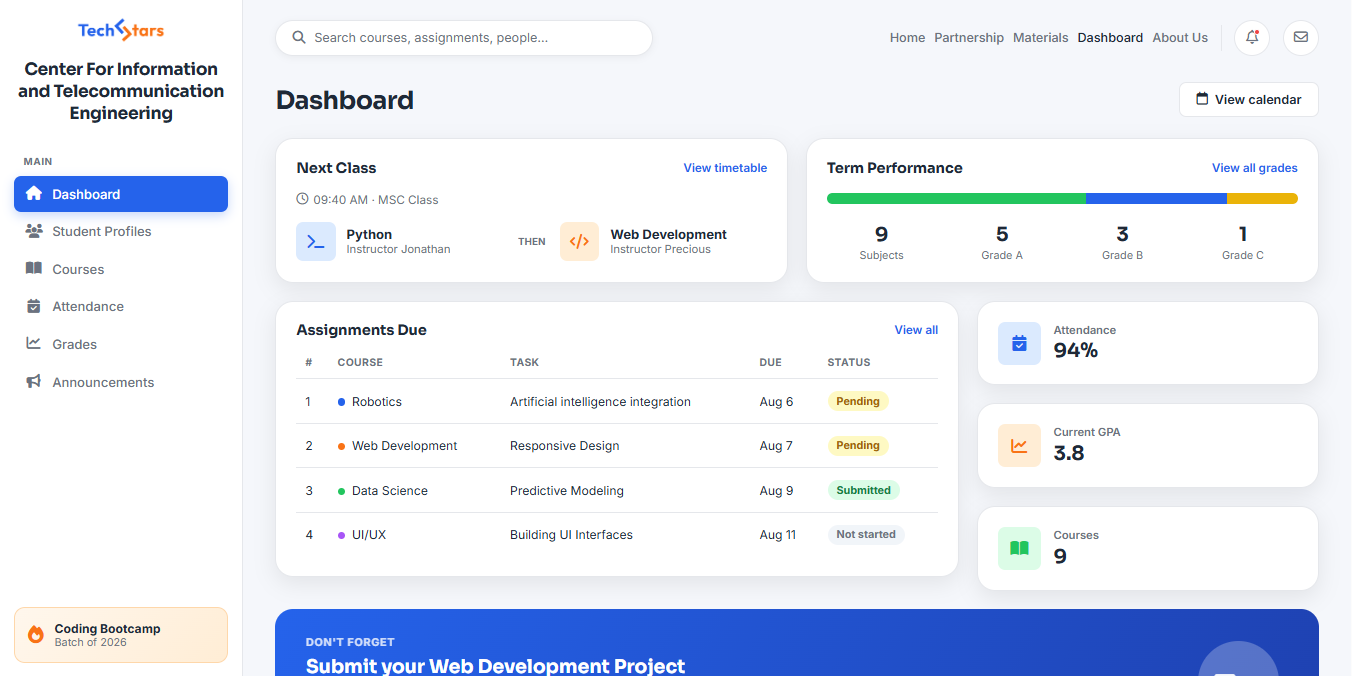 Student Dashboard preview